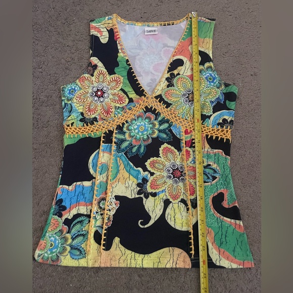 Love Amour Vintage Colorful Paisley Print V-Neck Tank Top - Picture 8 of 11